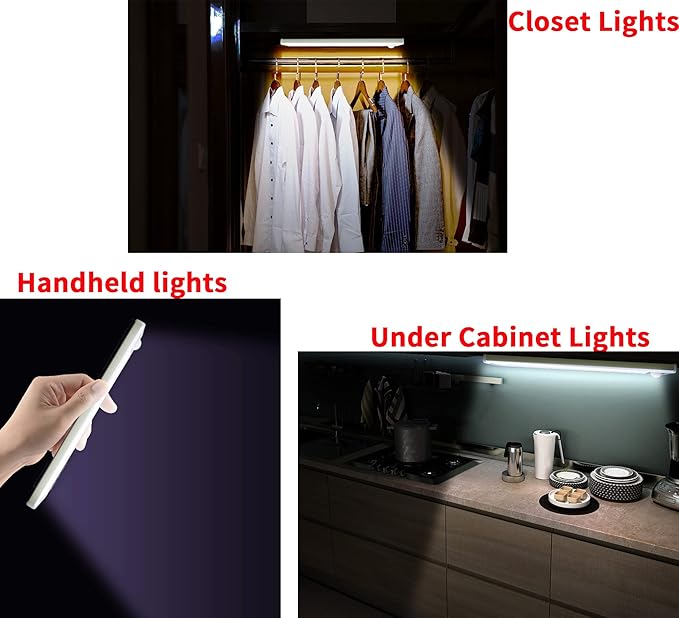 Under Cabinet Lights Wireless Motion Sensor Activated Under Counter for Kitchen Indoor Closet Undercabinet Pantry Stair Led Light Rechargeable Battery Powered Operated Sensored