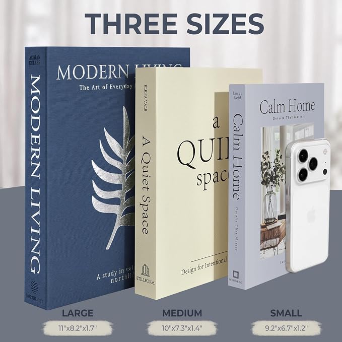 OuMuaMua Decorative Books for Home Decor, Set of 3 Stackable Fake Books for Coffee Table Bookshelf Decor, Modern Aesthetic Decorative Book for Home Living Room Bedroom Office Decoration, Blue