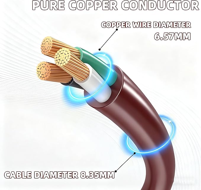 8FT Brown Outdoor Extension Cord-16/3 SJTW Durable Extension Cord for Christmas Lights with 3 Prong Grounded Plug, Great for Outside Christmas Decorations
