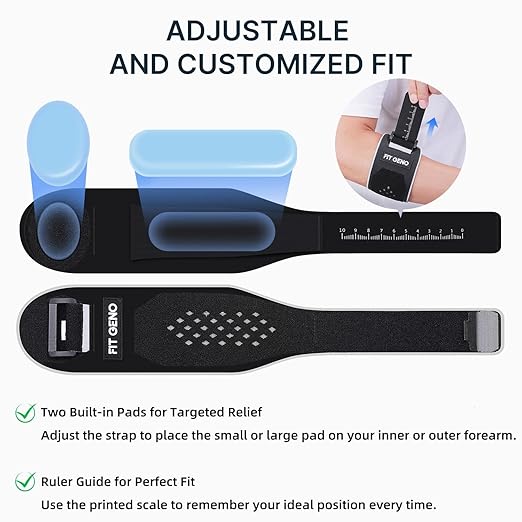 Fit Geno Elbow Brace for Tennis & Golfer's Elbow: Adjustable Elbow Strap for Tendonitis Pain Relief with Compression Pad - Support for Sports Men and Women - Forearm 8''-10.5'', 1 Pack