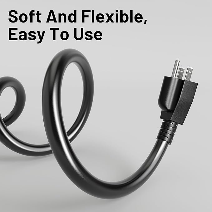 15 Ft 13A 1625W 16AWG Black Indoor Outdoor Extension Cord Waterproof, Extension Cord with 3 Prong Grounded Plug, Flexible Weatherproof Power Cable, SJTW