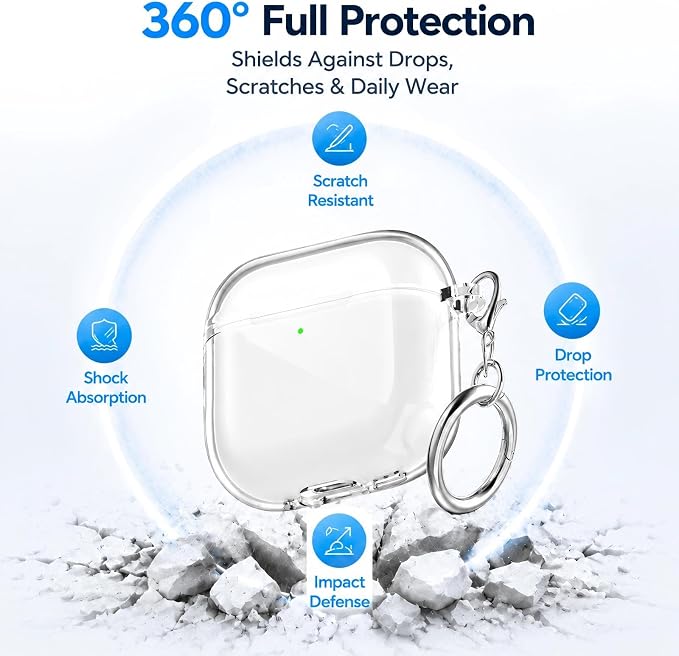 for AirPods 4th Generation Case Cover 2024, Military-Grade Shockproof, Soft TPU Highly Transparent Anti-Yellowing for AirPods 4 Case with Cleaning Kit & Cute Round Buckle, Clear White