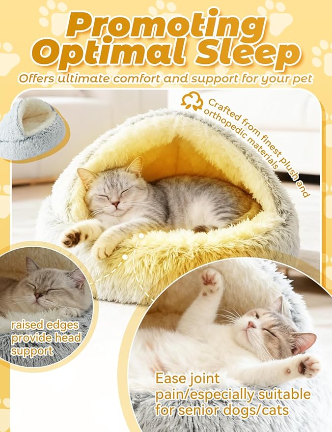 Dog Bed, Dog Bed with Cover Cave, Dual Comfort Design, Pet Bed for Small/Medium/Large Cats and Dogs, Anxiety Relief, Durable & Chew-Proof, Improves Sleep & Behaviour (Gray, 40in)