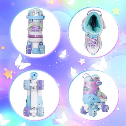 Kids Roller Skates for Girls Boys - Purple for Big Kids Age 7 8 9 10 - Adjustable All Light up Wheels Butterfly and Flower Indoor Outdoor Sports Birthday Gift for Son and Grandson