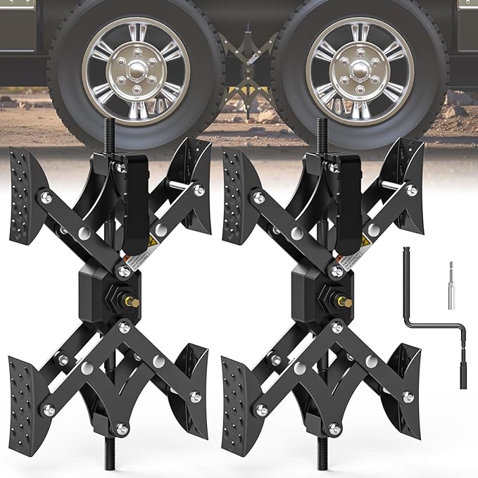 X-Shaped Wheel Chocks for Travel Trailer【Allow Drill Adjust】 RV Stabilizers X chocks Camper Wheel Chock for Travel Trailers RV Accessories Wrench Adjustable 3"-11.5" （2 PCS） Black