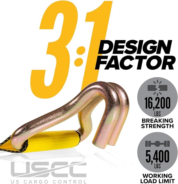US Cargo Control J Hook Ratchet Straps 4 Inch x 27 Foot (4 Pack), 5,400 LBS Working Load Limit, Yellow 4 Inch Ratchet Straps Heavy Duty for Flatbed Trailers, Professional Flatbed Hauling