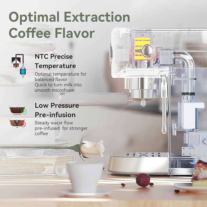 Gevi 20Bar Espresso Machine,Compact Coffee Maker with Adjustable Steam Wand | Removable Water Tank; Include Necessary Accessories; Can Make Americanos、Latte; Easy to Clean and Maintain;