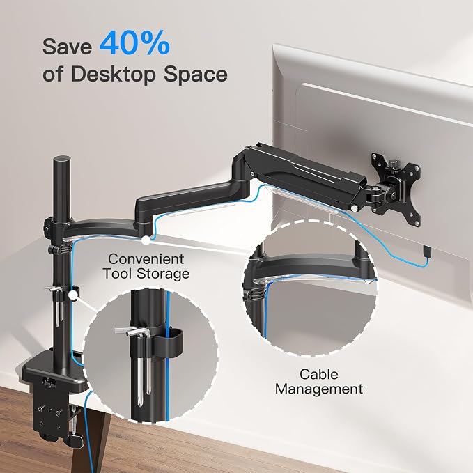 Extra Long Arm Monitor Mount, Fits Max 32" Hold up to 19.8lbs | Single Long Arm Computer Desk Mount, Extra Long Adjustable Stand, Tall Arm with Tilt, Swivel, Rotation, VESA 75/100mm