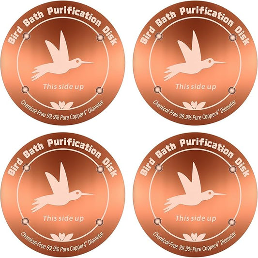 4Pcs Pure Copper Bird Bath Purification Disk,0.6mm thick,4''Reinforced Copper Purification Cleaner with Four-Point Support,All-Season Safe Clean Water Solution,Universal Fit for Outdoor Birdbath&Bowl
