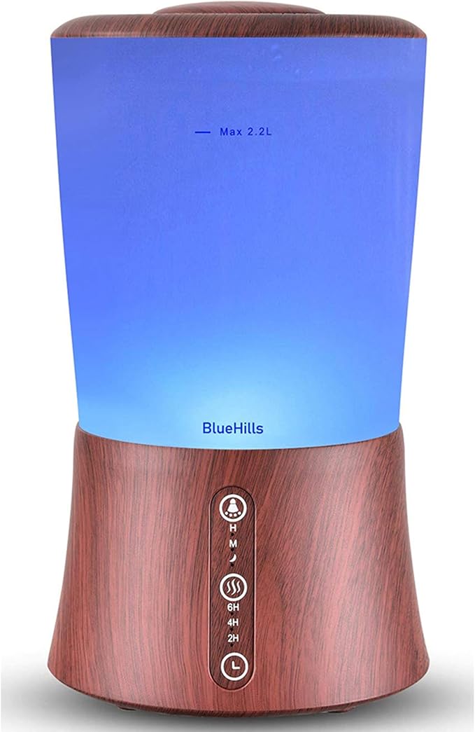 BlueHills Large 2000 ML XL Essential Oil Diffuser Aroma Humidifier 2 Liter Capacity for Big Living Room Home Baby Long Run XL Huge Coverage Area High Mist Timer Large Diffuser Dark Wood Grain 2L S3