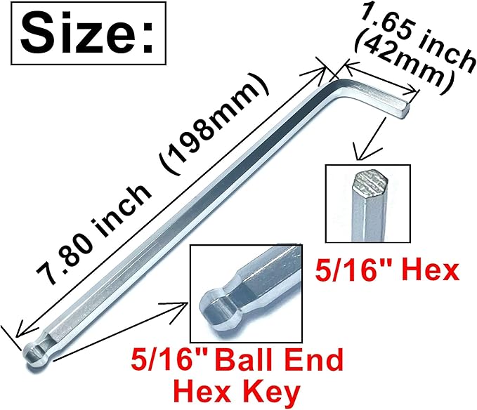 2pcs 5/16 Ball End Allen Wrench sets,5/16" Hex Key Wrench set,allen key Door Key L Shaped hex wrench set with Long Arm.