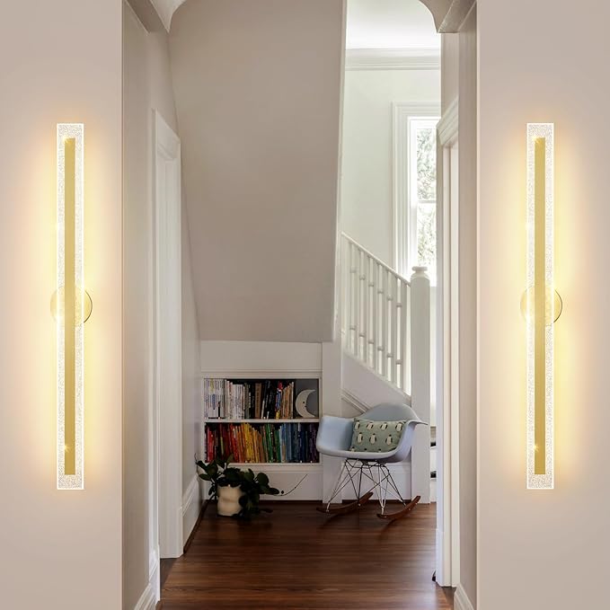 Modern Wall Sconces 39.4In Gold Wall Light Fixtures Dimmable LED Sconce Wall Lighting Indoor Hardwired Wall Lamps for Living Room Bedroom Hallway Stairs