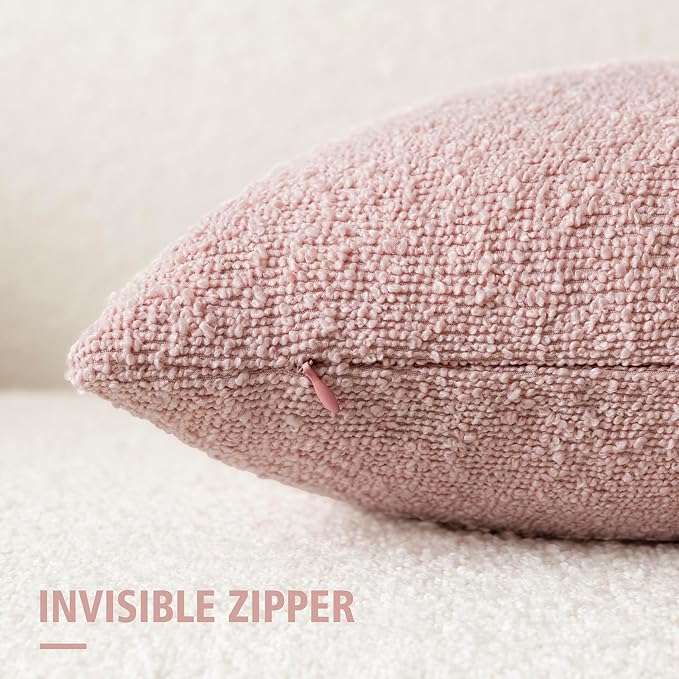 Foindtower Pack of 2 Textured Boucle Throw Pillow Covers Accent Solid Pillow Cases Cozy Soft Decorative Couch Cushion Case for Chair Sofa Bedroom Living Room Home Decor 20x20 Inch Sakura Pink