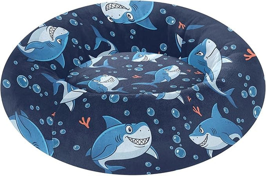 Burbuja Sharks Donut Pet Bed, Calming Soft Dog Bed with Anti-Slip Bottom, Round Cuddler Support for Dogs & Cats, Washable 13 in