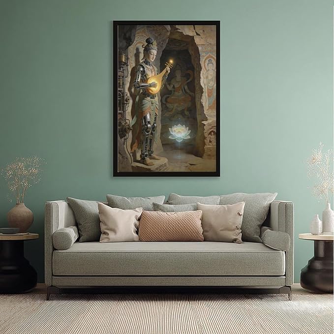 Framed Steampunk Mechanical Fairy Wall Art - Cultural Retro-Futuristic Poster for Home Office Bedroom Decor 20x30in