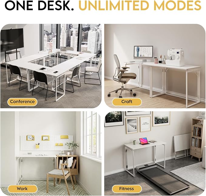 alawooder 39.4" Folding Desk: No Assembly, Wood Top for Small Spaces | 39.4 in dual-monitor workspace, holds 150 lbs, folds flat to 2.3 in, splash-proof top, home office or gaming