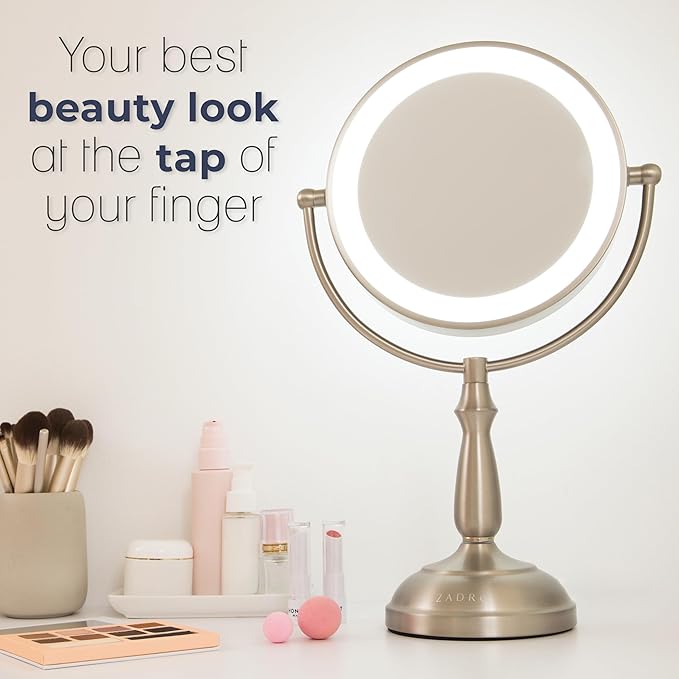 Zadro 11" Makeup Mirror with Lights and Magnification Dimmable Touch LED Lighted Makeup Mirror with Magnification (Large | 11" x 17" | 5X/1X, Polished Nickel)