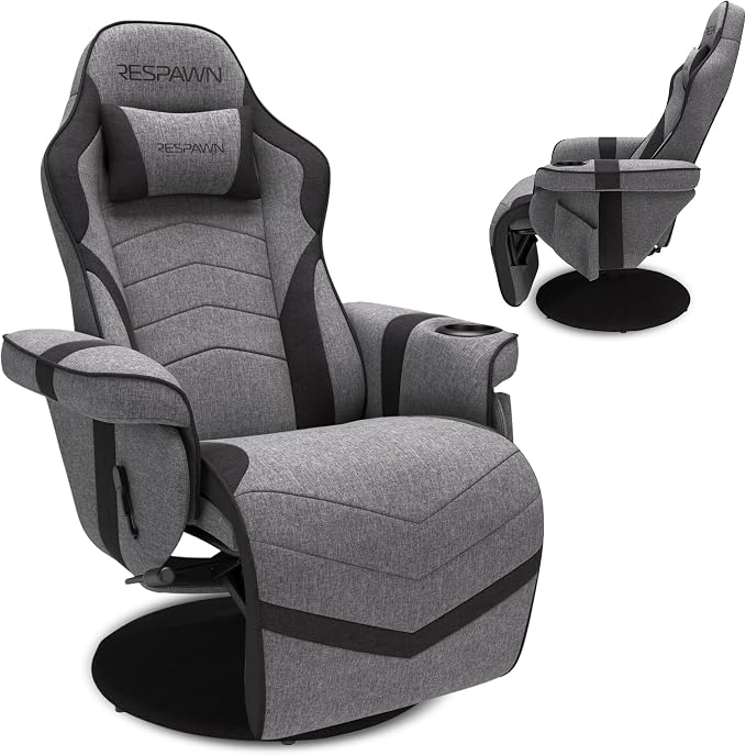 RESPAWN 900 Gaming Recliner Chair with Footrest, Cup Holder and Swivel | Ergonomic gaming recliner with footrest, cup holder, lumbar support, 135° recline & 360° swivel for console gaming