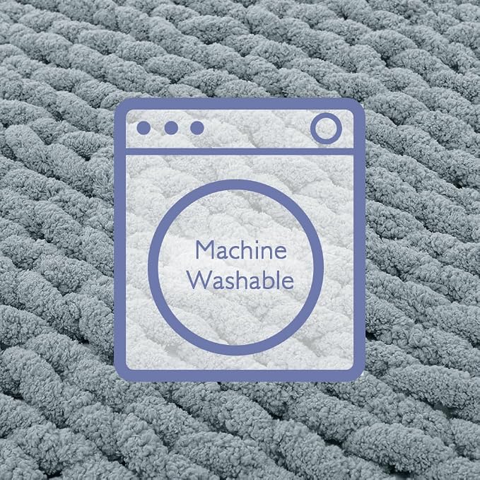 Bigacogo Chunky Knit Throw Blanket for Couch, 40x80 inches, Dusty Blue | Hand Knit with Jumbo Chenille, Soft Breathable Cable Knit for Sofa Bed Living Room, Machine Washable, Gift for Mom Friend