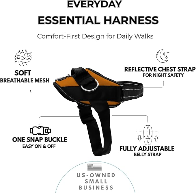 ShawnCo Essential Dog Harness, No-Pull Pet Vest with 3 Leash Clips, No Choke, Reflective, Adjustable and Padded, for Easy Walking and Training for Small, Medium and Large Dogs (Sunset Orange, XS)
