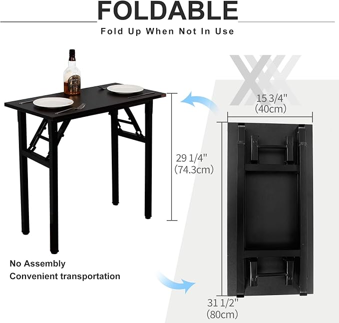 Need Folding Desk - 31 1/2" No Assembly Foldable Small Computer Table,Sturdy and Heavy Duty Writing Desk for Small Spaces, Black&Black Frame | Black Frame Writing Gaming Work Table/Sturdy Foldable Study Table for Small Space/Dormitory, No Assembly Requ...