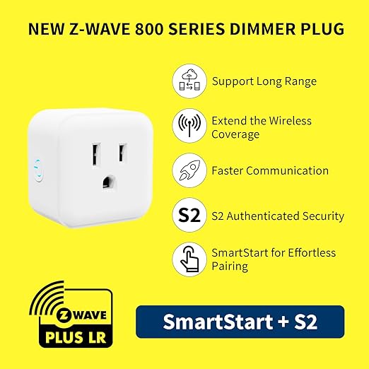 Minoston Z-Wave Outlet Dimmer, 800 Series Z-Wave Smart Plug, Z-Wave Hub Required, Alexa and Google Assistant Compatible, 200W (MP21ZD)