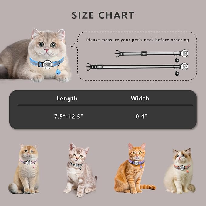 2 Pack QR Code Cat Collar for Lost Cat Recovery, Breakaway Reflective Collar with Bell & Instant Online ID, Adjustable 7.5-12.5 Inch for Peace of Mind (Black & Rose Red)