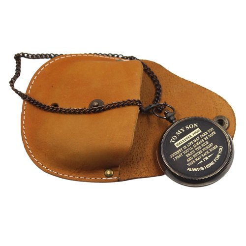 Khybex International to My Son Compass Personalized Pocket Compass with Leather Case/Gift for Son/to My Son Gifts/Mom to Son Gift/Dad to Son/Grandson Gift, Directional Magnetic Pocket Compass