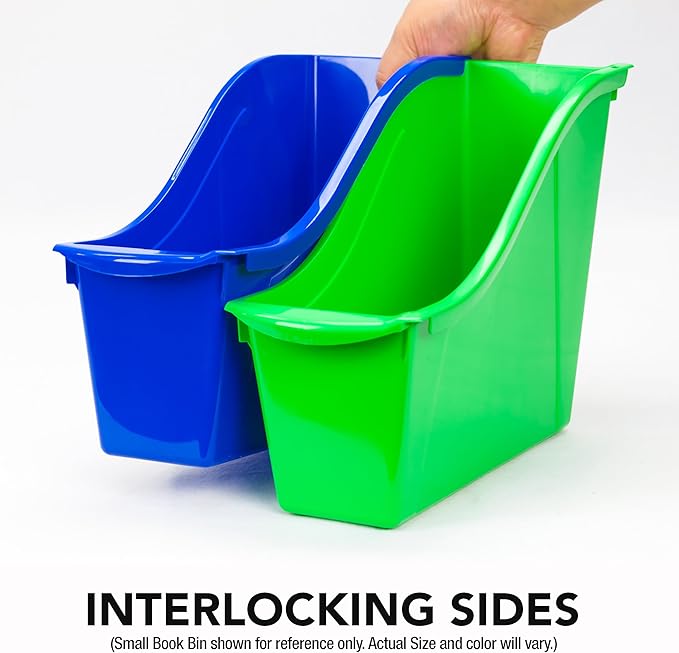 Storex Large Book Bin, Interlocking Plastic Organizer for Home, Office and Classroom, Red, 6-Pack (71102A06C)