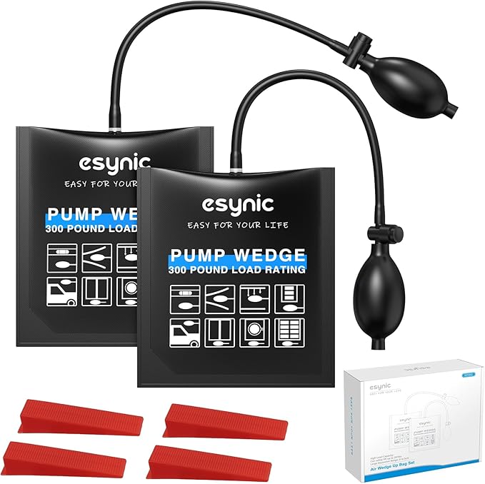 eSynic 2 Pack Air Wedge Bag Kit – 300lbs Heavy-Duty TPU Door Lifting Bag with Quick-Release Valve & 4 Plastic Wedges 2.4" Lift Height Durable Wedge Bag– Perfect for Door/Window Furniture Installation