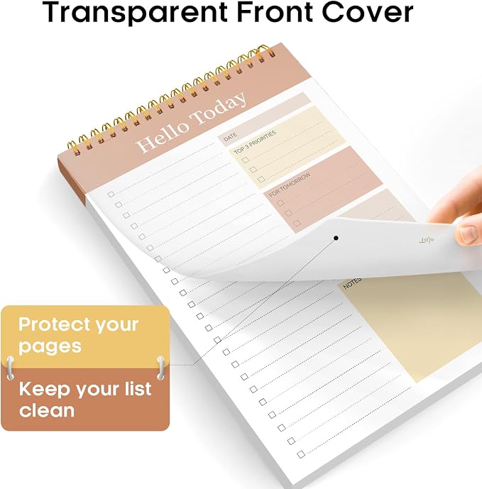 Taja To Do List Notepad, Undated Daily Planner for Work and Goal Setting | Brown, 52 Sheets, 9.8" x 6.5" , for Office, Home and school, Daily Task Planning, Notes and Everyday Organization