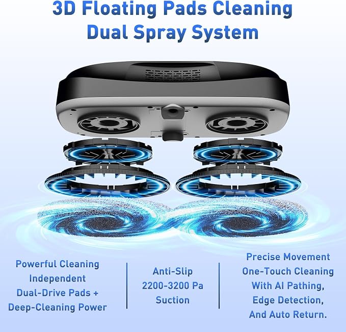 KKI Window Cleaning Robot, Auto-Dual Spray,for High-Rise Windows 10Cloths | Robot Window Cleaner Dual Max 6400pa, 3 Cleaning Modes & Edge Detection, Remote Control ,Anti-drop,UPS Battery