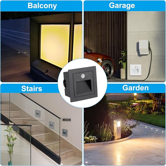 PATIKIL 3000K LED Step Light, 3W 120V Recessed Motion Sensor Stair Light Aluminum Waterproof 105lm Yellow Stairway Lights Indoor Outdoor, Black Shell