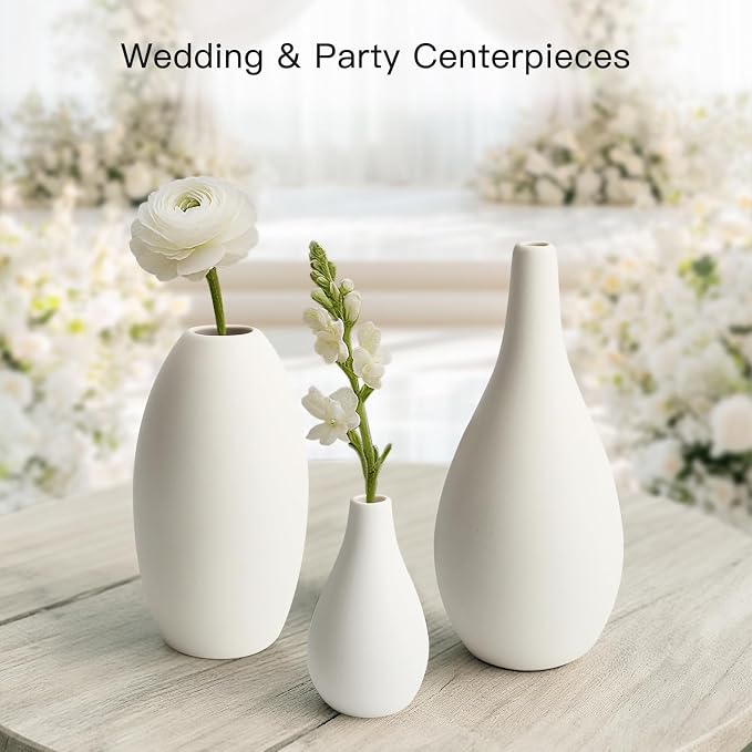 BEAHOT Ceramic Vases Set of 3, Modern Decorative Flower Vases for Living Room