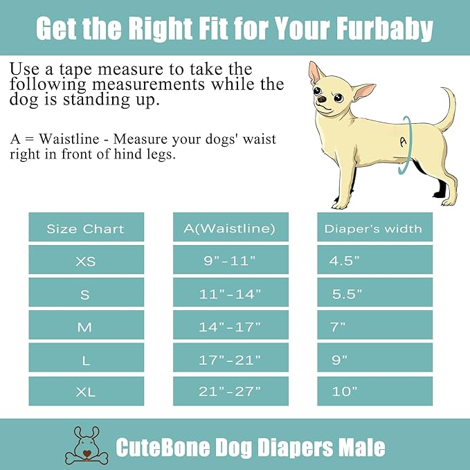 CuteBone Dog Diapers Male Belly Bands 3 Pack for Male Dogs Reusable Puppy Wraps DM66XS