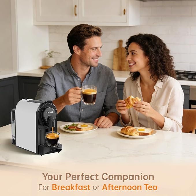 CHULUX Bafè-Pro Espresso Machine for Nes Original Pods, Fast Brewing, White | 1400W Rapid Heating, Espresso Lungo Buttons, Used Capsule Drawer, Auto-Eject System, 24oz Removable Reservoir, Mini Footprint