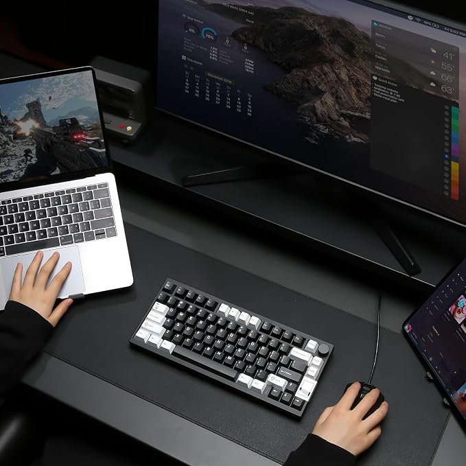 YUNZII AL80 75% Wireless Aluminum Mechanical Keyboard(Black, Cocoa Cream) | QMK/VIA, Smart LCD Display and Knob, Hot Swap, Gasket Structure, BT/2.4G/USB-C, RGB Keyboard for Gaming/Win/Mac