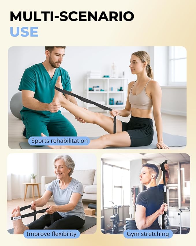 Trideer Stretching Strap Yoga Strap for Physical Therapy, 10 Loops Yoga Straps for Stretching, Non-Elastic Stretch Strap for Pilates, Exercise, Stretch Band for Women & Men