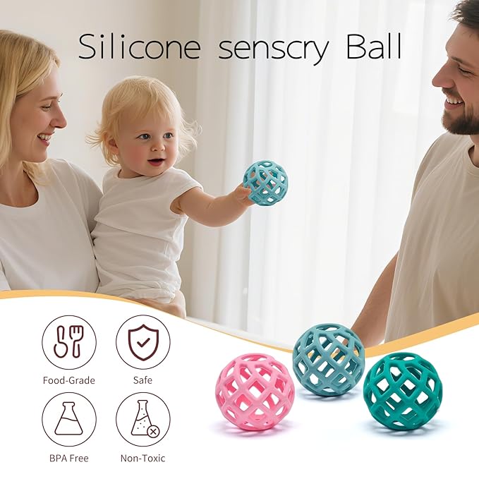 Baby Teething Toys, Silicone Babys Chew Toys for Soothing Babies Gums, Sensory Hollow Ball Teether for Babies 3+ Months,Baby Teether Toys,Baby Gifts for Girl & Boy (Pink)