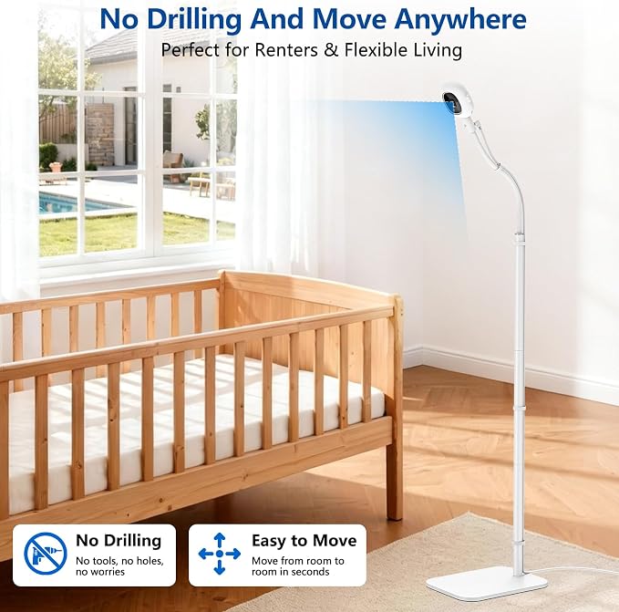Floor Stand for Nanit Baby Monitor, Baby Camera Stand for Nanit Pro/Plus with Anti-fall Design & Heavy-Duty Base, 37-69" Adjustable Height Flexible Nanit Camera Mount for Crib, No Tools or Wall Damage