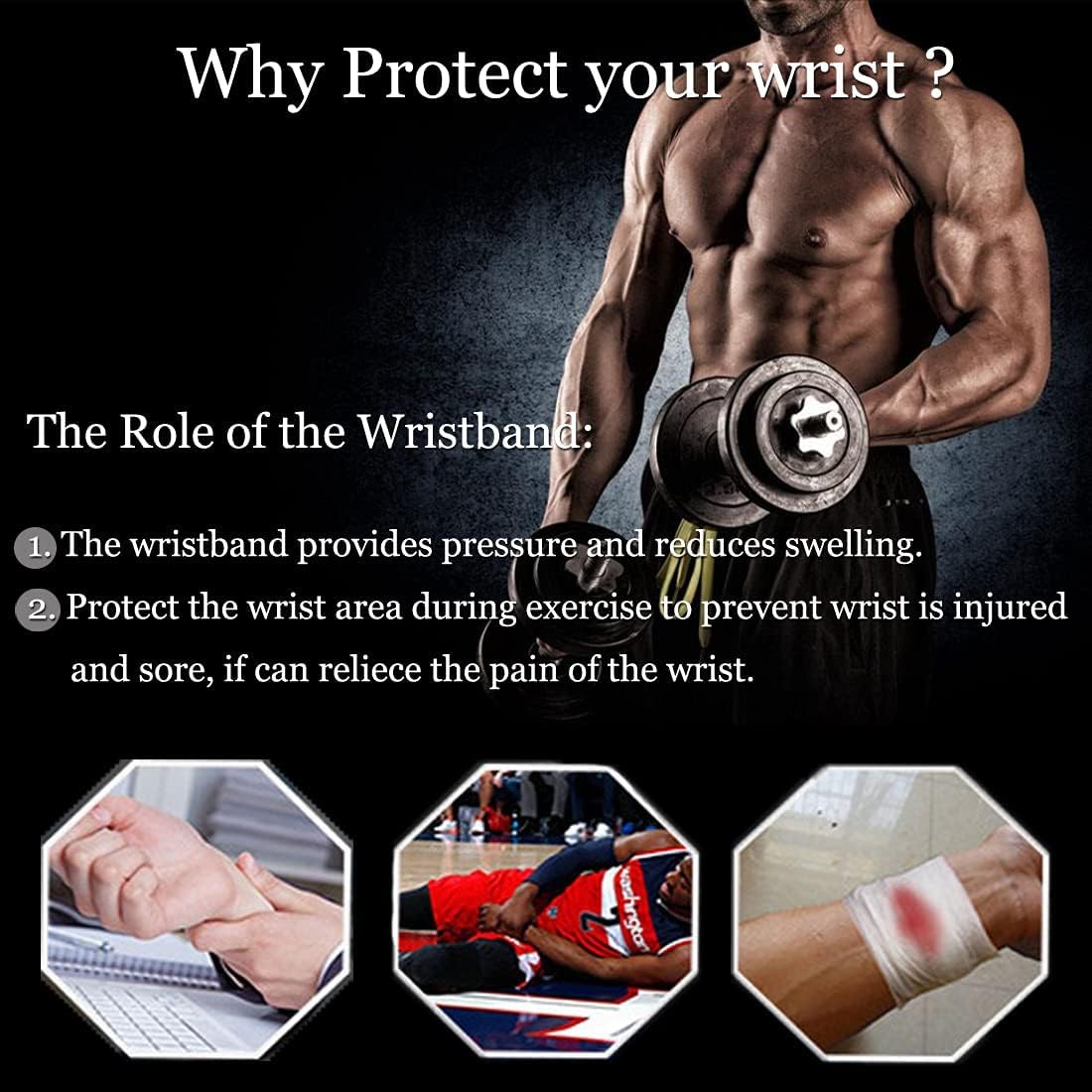 YUNYILAN Wrist Brace - Compression Support Sleeves for Carpal Tunnel & Tendonitis Relief | Black, Medium (2 Pack)