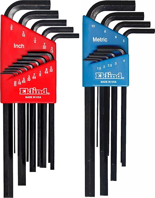 EKLIND 10222 Hex L-Key Combo- Long Inch/MM (2 sets 22pc) & 55166 Cushion Grip Hex T-Key - 6pc set Metric MM sizes 2-6 (6In shaft)