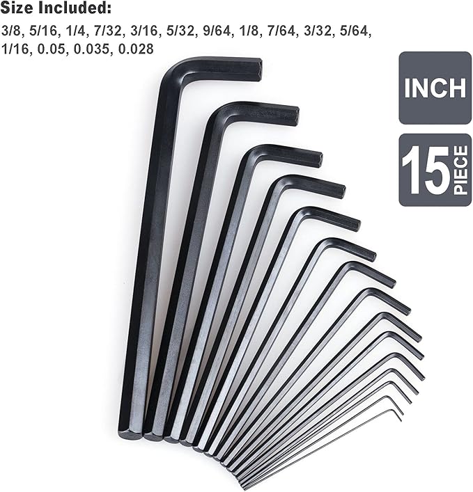 31-Piece Premium Hex Key Allen Wrench Set with Storage Case, SAE and Metric Assortment | L Shape, Chrome Vanadium Steel, Precise and Chamfered Tips | SAE 0.028 inch - 3/8 inch | Metric 0.7mm - 10 mm