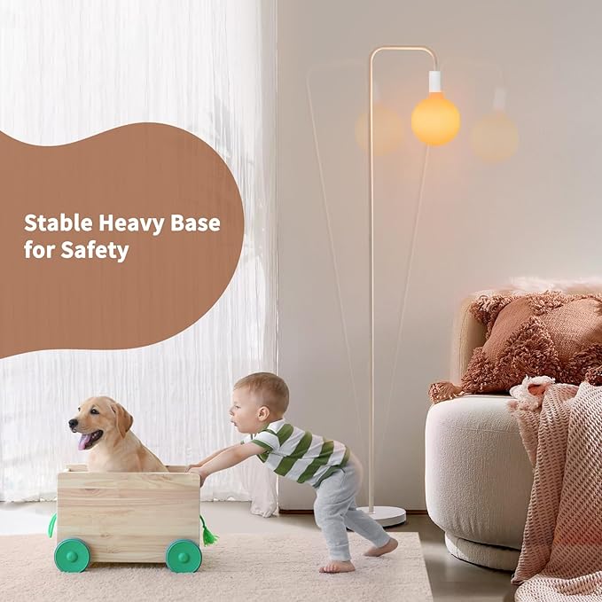 ONEWISH Floor Lamp for Living Room - Minimalist Standing Lamp with Modern LED Bulb, White Frosted Globe Glass 6", 1800K Warm Ambiant Lighting Decorative Tall Lamp for Bedroom Dorm