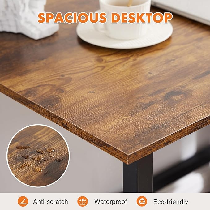 Sweetcrispy 44-Inch Small Computer Desk for Bedroom, Brown | Gaming Writing Work and Study Desk for Home Office, Sturdy Metal Frame and Compact Modern Design with X-Shaped