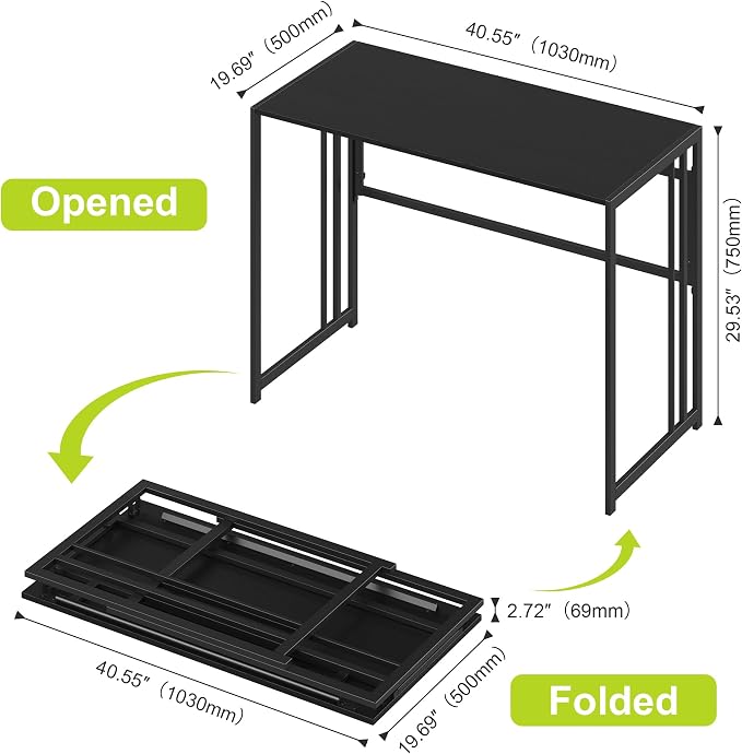 40" Folding Computer Desk No Assembly Needed Foldable Table for Small Space | Small Folding Table for Home Office, Study, Writing, Gaming, Compact RV Living, Camping, Sturdy and Easy Carry, Versatile