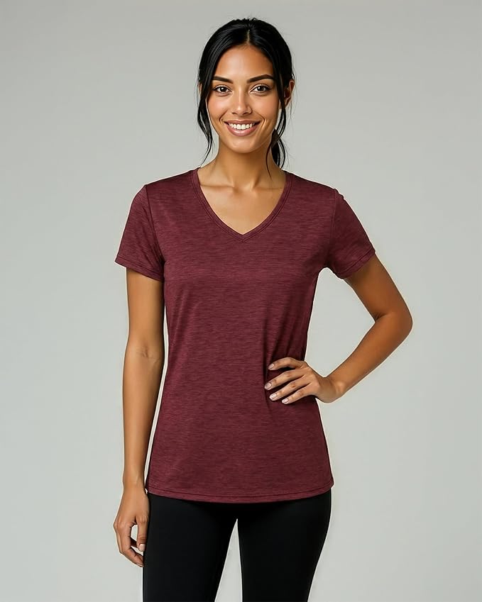5 Pack Women's Dry Fit V Neck Workout Tops T Shirts Athletic Gym Yoga Tees | Available In Plus Size, Cooling Moisture-Wicking, Short Sleeve, Quick-Dry, Fitness, Stretch, Exercise, Running, Hiking