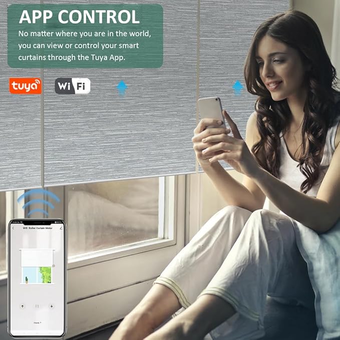 Tuya WiFi Smart Roller Shade Motor 45mm, Electric Blinds Motor No Hub Needed, Compatible with Alexa Google Home, App Control, Heavy Duty Retrofit Kit. (20 N.m for Φ50mm（2") Groove Tube