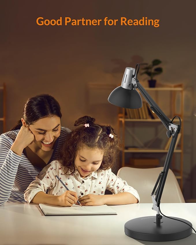 LEPOWER Metal Adjustable Desk Lamp with Clamp, Swing Arm for Home Office | Gooseneck, Architect Style, Eye-Caring Table Lamp, On/Off Switch, E26 Base, Reading for Dorm, Bedroom, Study, Back to School