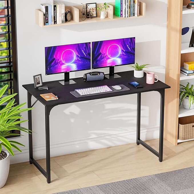 PayLessHere | 47 Inch Computer Desk | Black | Sturdy Office Desk | Metal Frame, Adjustable Feet | Water-Resistant, Scratchproof Surface | Writing Table for Home Office or Study | Pack of 1